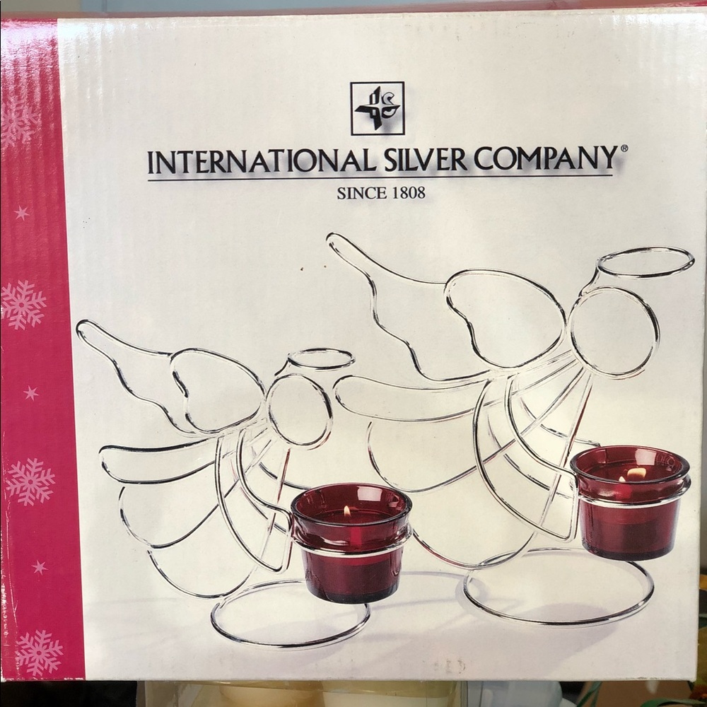 Angels silver plated votive pair